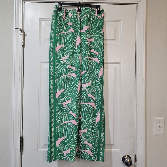 Lilly Pulitzer Green and Pink Wide Leg Pants Size Large - Picture 3 of 9